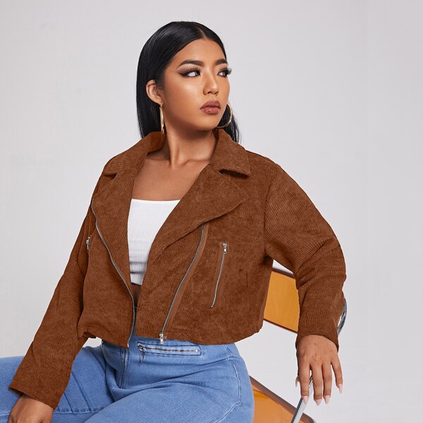 

Plus Zip Up Corduroy Moto Jacket, Coffee brown