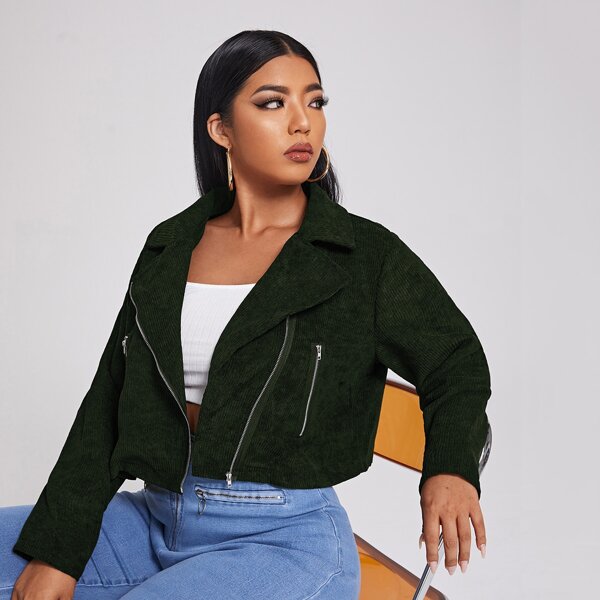 

Plus Zip Up Corduroy Moto Jacket, Dark green