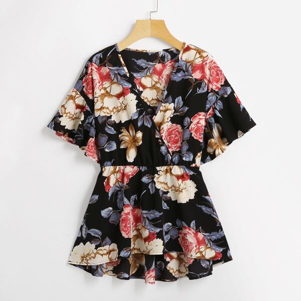 

Plus Allover Floral Peplum Blouse, Multicolor