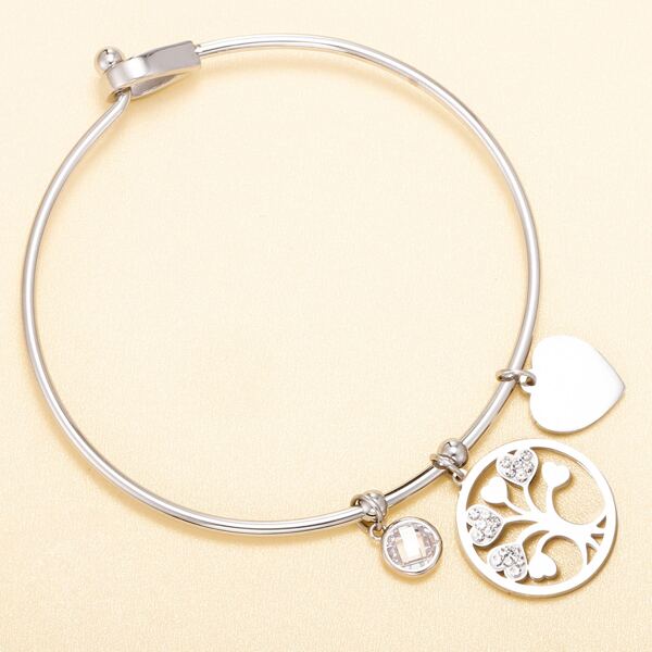 

Heart Charm Bangle, Silver