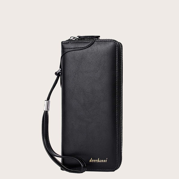 

Men Letter Graphic Long Purse With Wristlet, Black