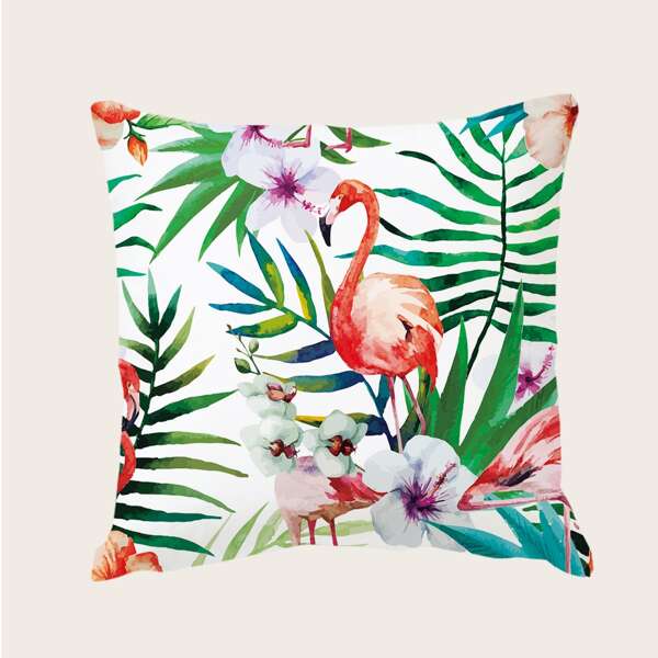 

Flamingo Print Cushion Cover Without Filler, Multicolor