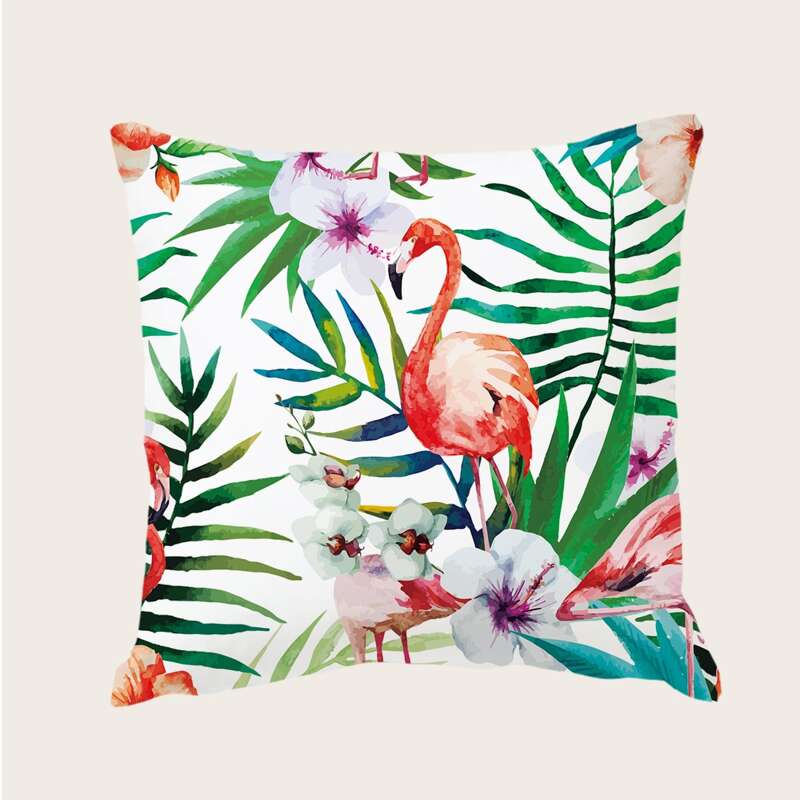 

Flamingo Print Cushion Cover Without Filler, Multicolor