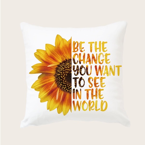 

Sunflower Print Cushion Cover Without Filler, Multicolor