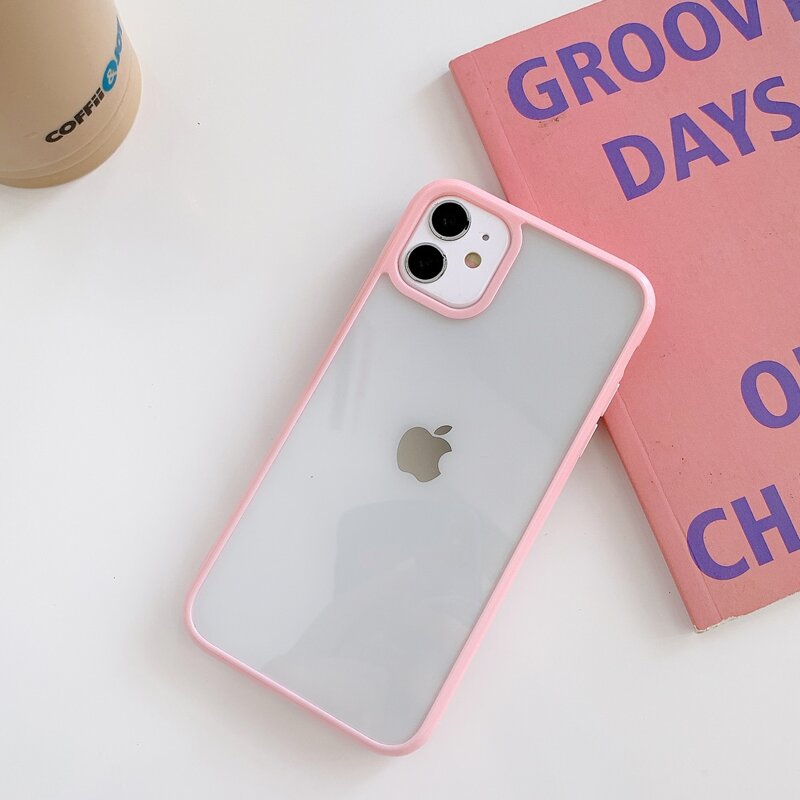 

1pc Contrast Frame Clear Phone Case, Pink