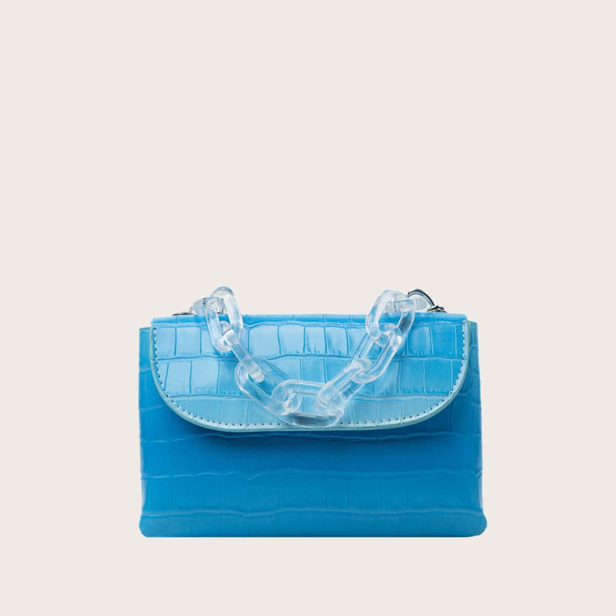 

Croc Embossed Chain Satchel Bag, Blue