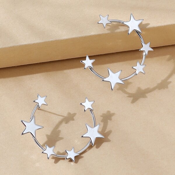 

Star Decor Stud Earrings, Silver