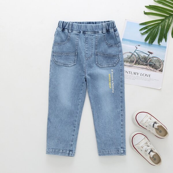 

Toddler Girls Letter Graphic Jeans, Light wash