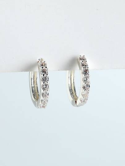 Cubic Zirconia Decor Hoop Earrings