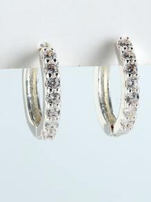 方晶鋯石裝飾耳環 - 銀色 - 查看 2