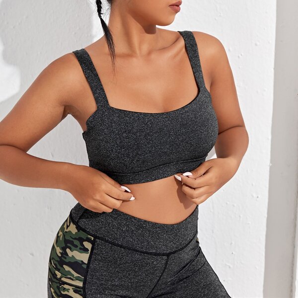 

Plus Medium Support Space Dye Sports Bra, Dark grey