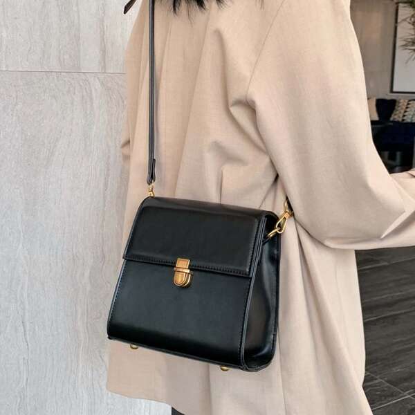 

Push Lock Flap Crossbody Bag, Black