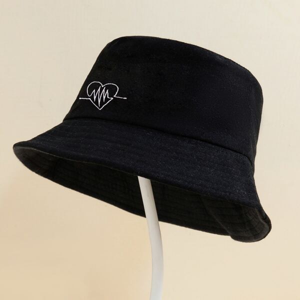 

Heart Embroidered Bucket Hat, Black