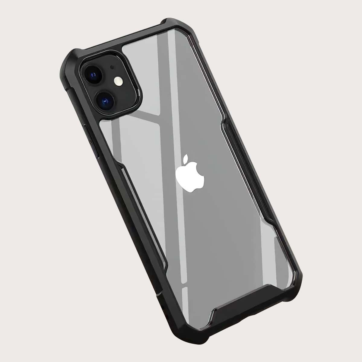 

1pc Contrast Frame Clear Phone Case, Black