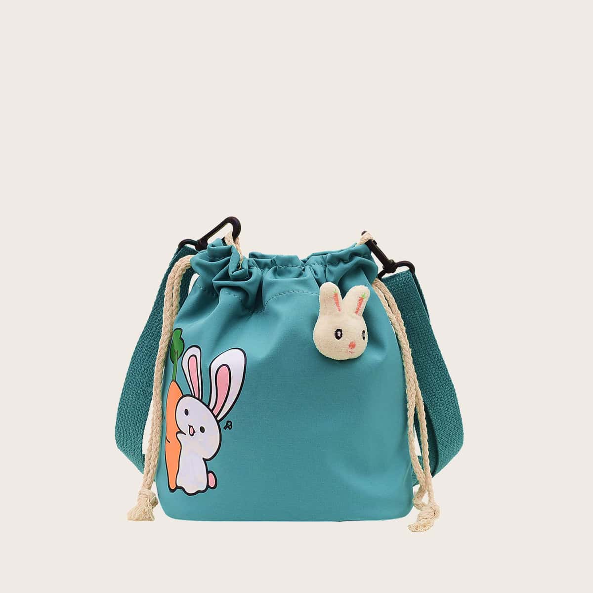 

Cartoon Rabbit Drawstring Crossbody Bag, Teal blue