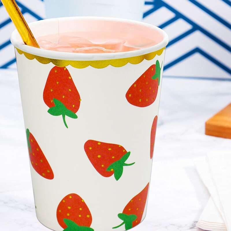 

10pcs Strawberry Print Disposable Paper Cup, Multicolor