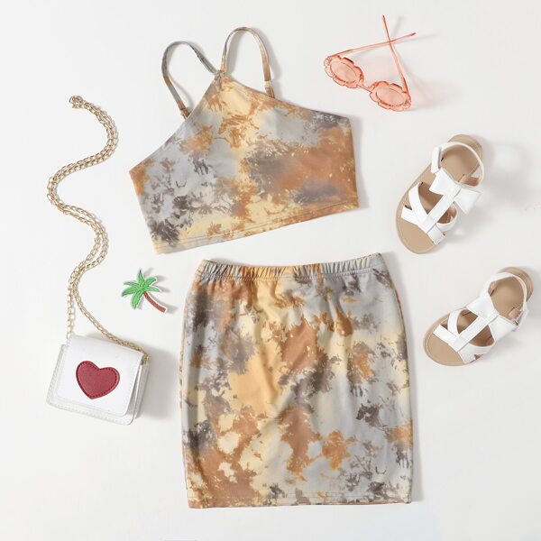 

Girls Tie Dye Halter Top And Skirt Set, Multicolor