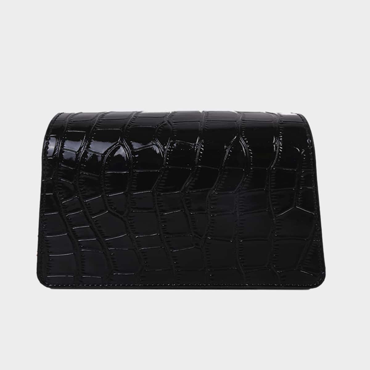 

Croc Embossed Chain Crossbody Bag, Black