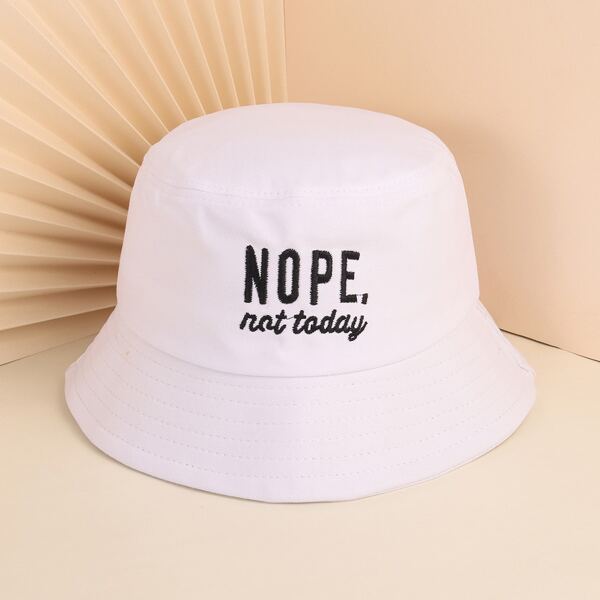 

Letter Embroidered Bucket Hat, White