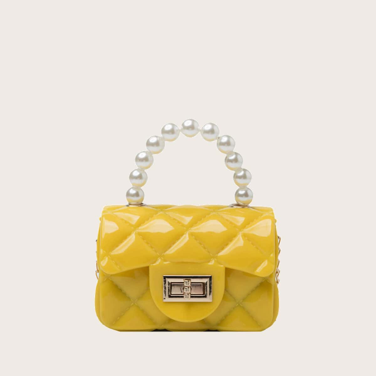 

Faux Pearl Handle Mini Satchel Bag, Yellow