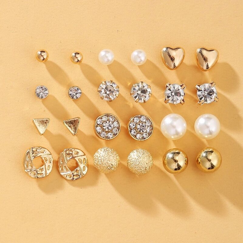 

12pairs Faux Pearl Earrings, Multicolor