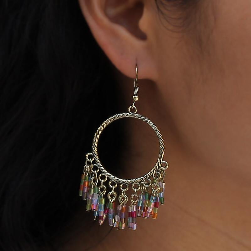 

Bead Tassel Charm Earrings, Multicolor