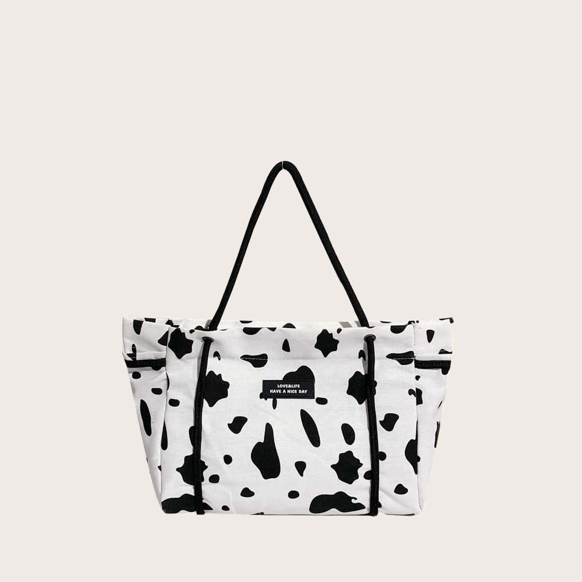 

Cow Print Tote Bag, Black and white