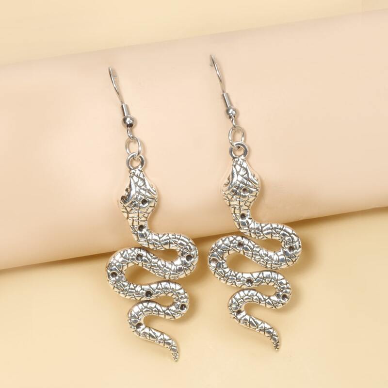 

Snake Charm Drop Earrings, Antique silver