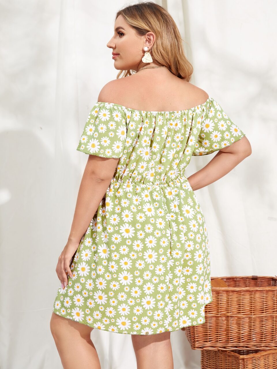 Plus Ditsy Floral Bardot A-line Dress