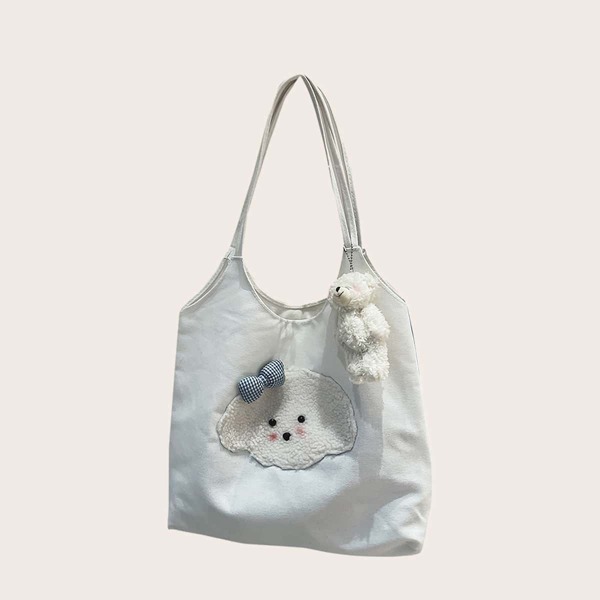 

Girls Cartoon Pattern Tote Bag, White