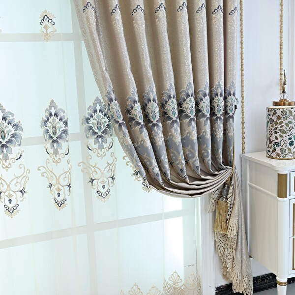 

Royal Embroidery Single Panel Curtain, Grey