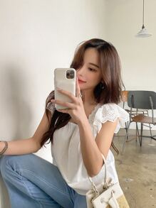 DAZY Blusas Bordado de ojal Liso Bohemio - Blanco - Ver 3