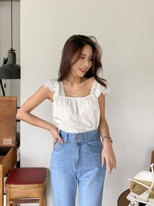 DAZY Blusas Bordado de ojal Liso Bohemio - Blanco - Ver 4