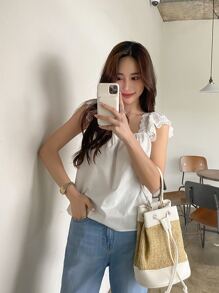 DAZY Blusas Bordado de ojal Liso Bohemio - Blanco - Ver 5