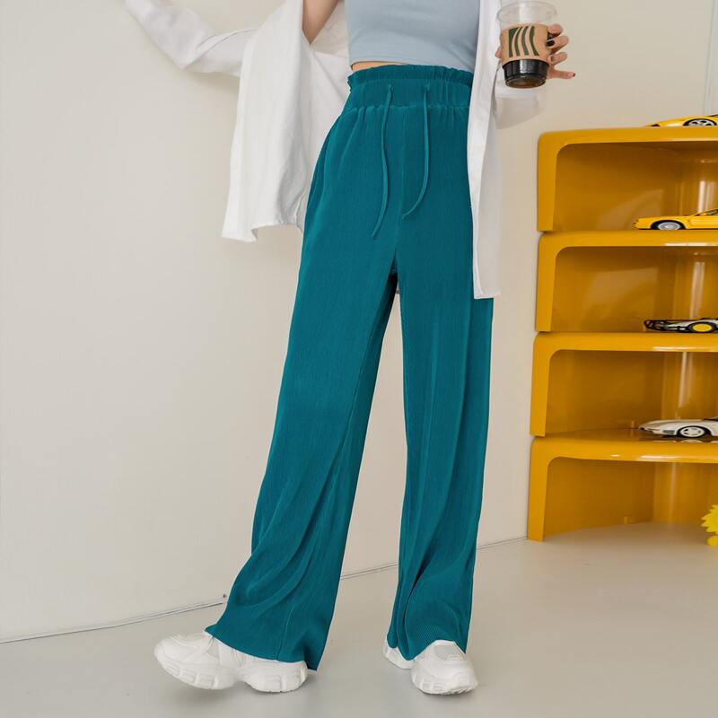 

Solid Drawstring Waist Pants, Teal blue