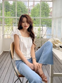 DAZY Blusas Bordado de ojal Liso Bohemio - Blanco - Ver 8