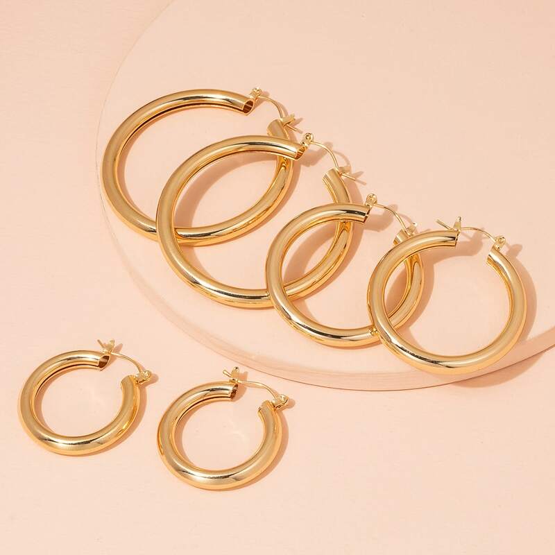 

3pairs Minimalist Earrings, Gold