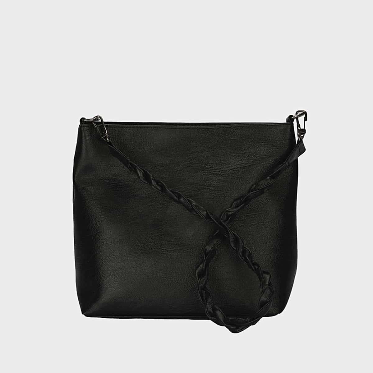 

Solid Braided Strap Shoulder Bag, Black