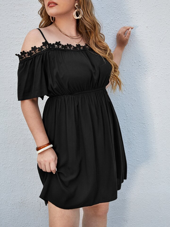 black lace cold shoulder dress Black Lace Cold Shoulder Midi Dress  AX Paris US