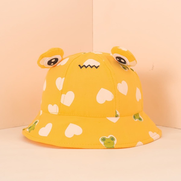 

Toddler Girls Heart Print Bucket Hat, Orange
