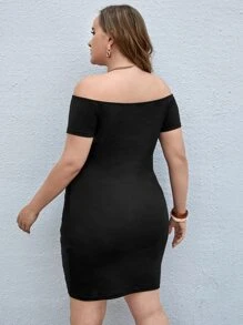 Cộng thêm đầm bodycon có dây rút phía trước - màu đen - Xem 2