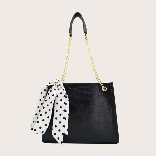 

Croc Embossed Shoulder Bag, Black