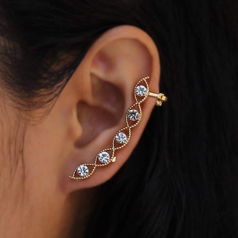 

1pc Rhinestone Ear Cuff, Gold