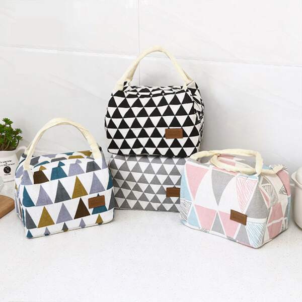 

1pc Geometric Pattern Random Lunch Bag, Multicolor
