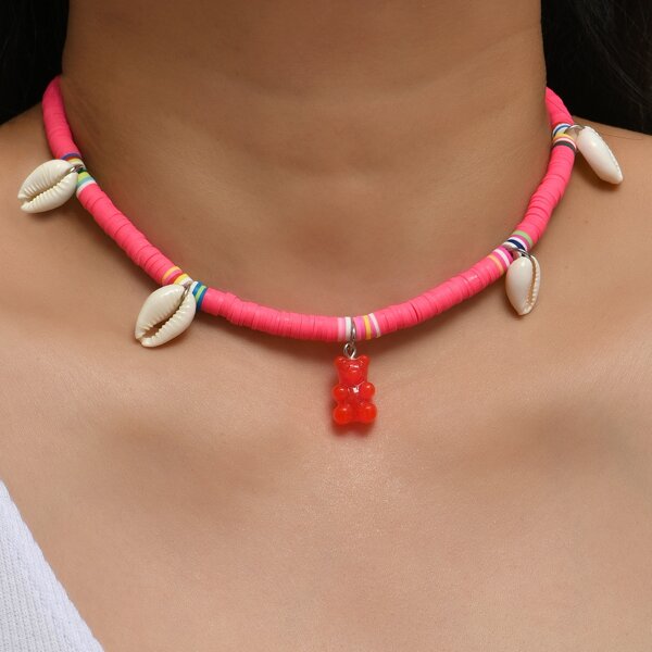 

Shell Charm Necklace, Hot pink