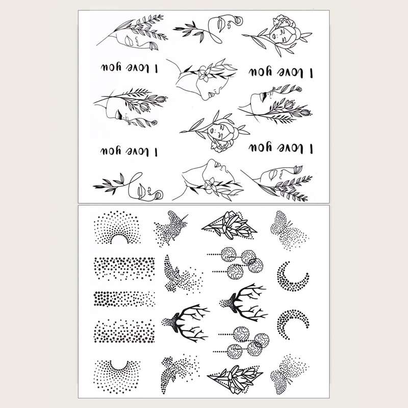 

2sheets Plants Pattern Nail Art Sticker, Black