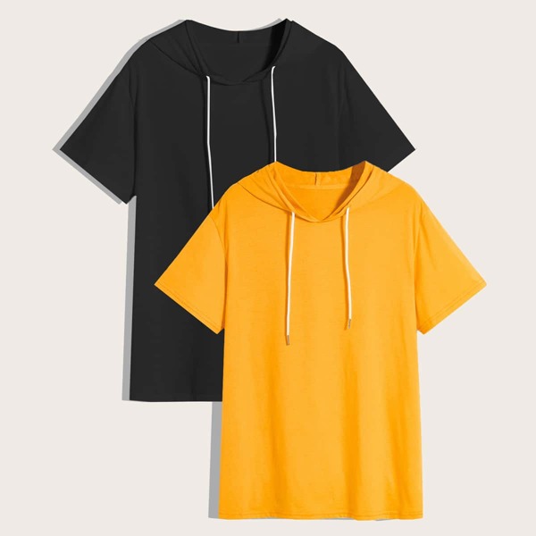 

Men 2pcs Drawstring Hooded Tee, Multicolor