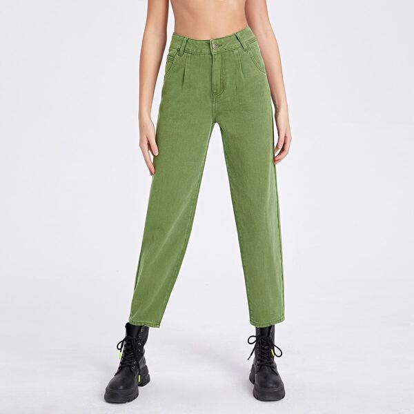 

Slant Pocket Solid Jeans, Green