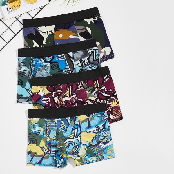 

Men 4pcs Graphic Print Boxer Brief, Multicolor