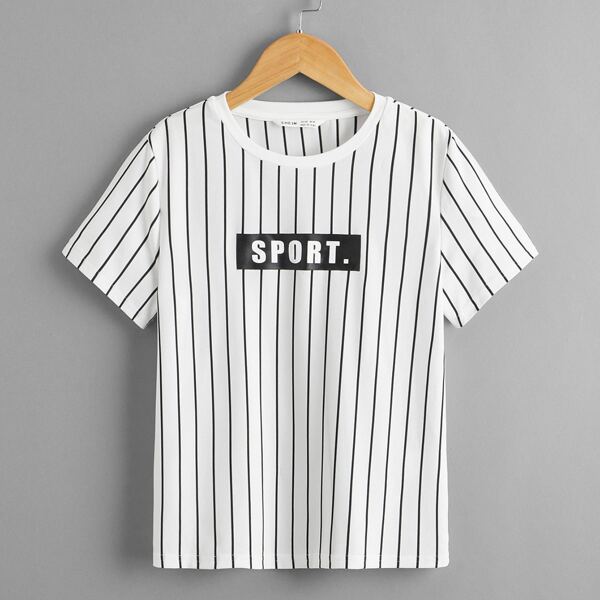 

Boys Letter Graphic Striped Tee, White